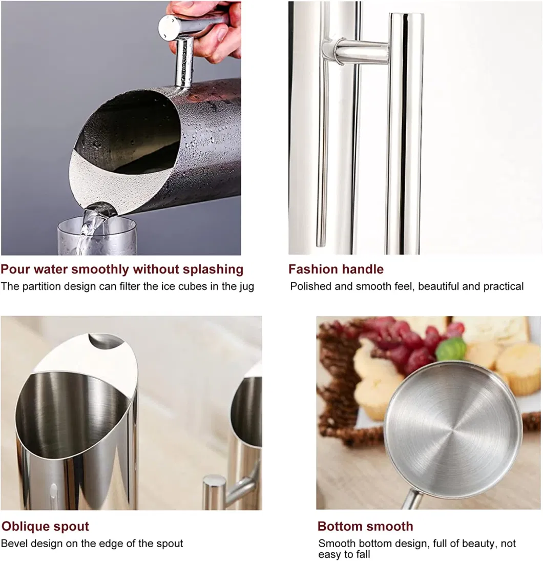 Bar Accessories Straight Stainless Steel Jug Wine Dispenser Coffee Drink Ice Juice Beer Cold Kettle Water Pitcher