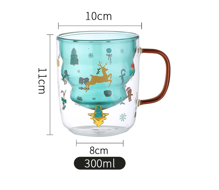 Handmade Christmas Gift Coffee Cup Glass Borosilicate Double Wall Glass Drinking Mug