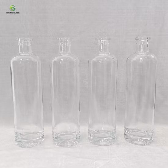 고품질 슈퍼 플린트 라운드 빈 750ml 보드카 위스키 진 브랜디 데킬라 럼 유리 병 유리 주류 병