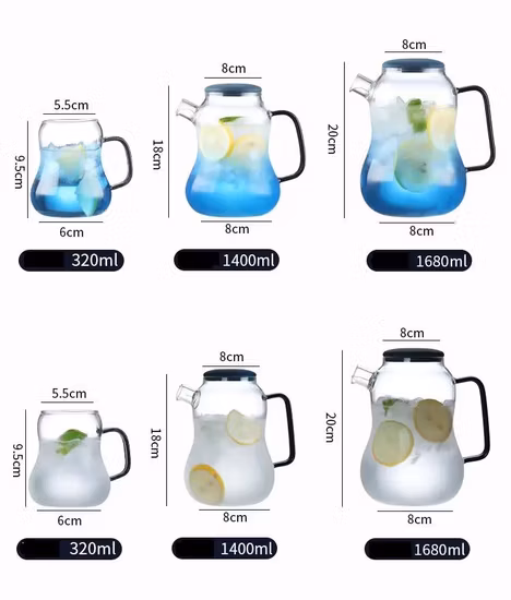 320ml/1400ml/1680ml 투명 붕규산염 물 주스 커피 차 뚜껑이 있는 유리 냄비